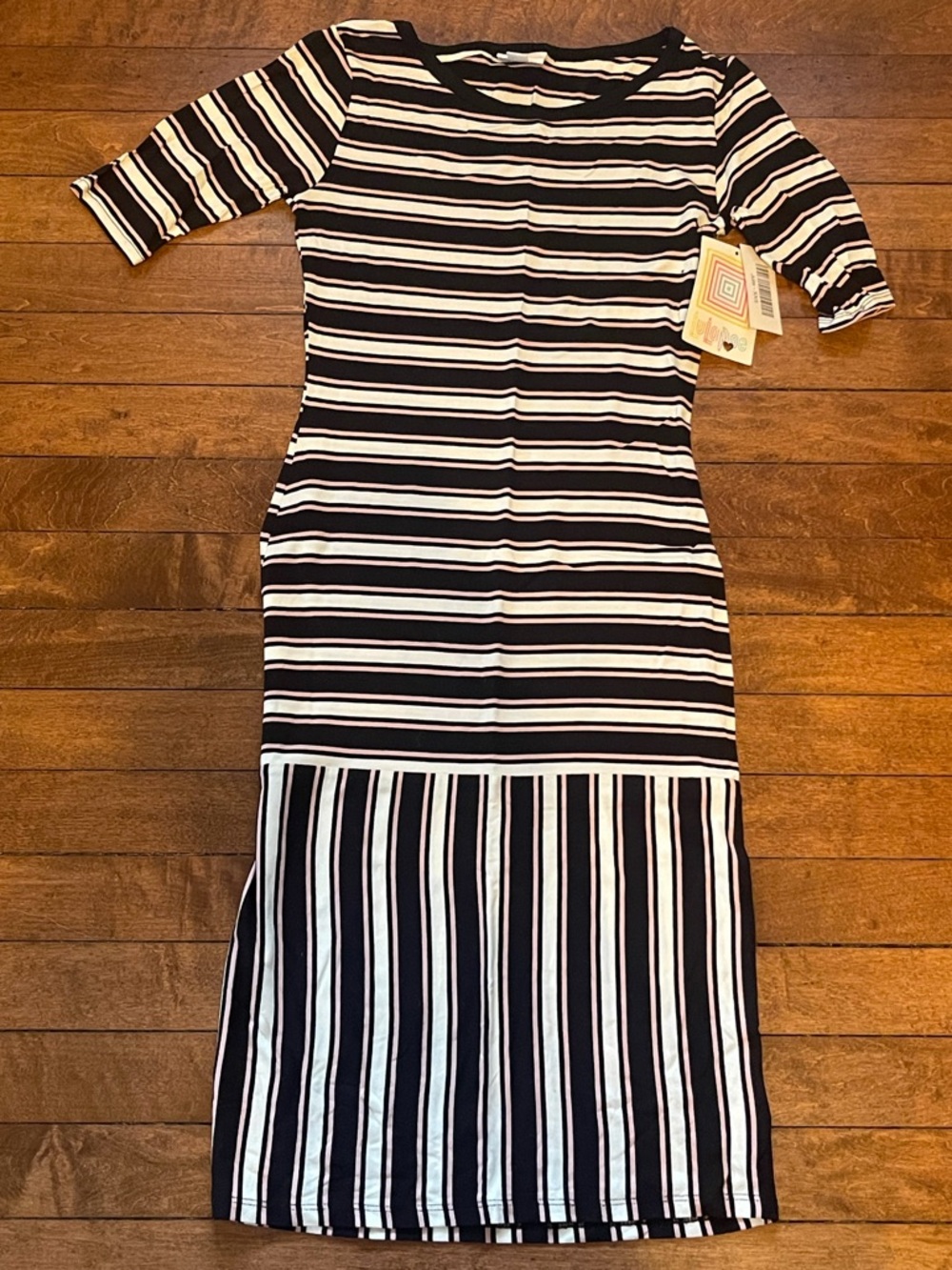 LuLaRoe Julia Dress XXS Striped Midi Stretch Casual Summer blue pink white